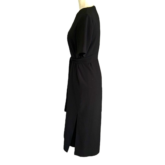 Zara Black Tie Waist Bow Detail Sheath Midi Dress - M - Picture 9 of 16